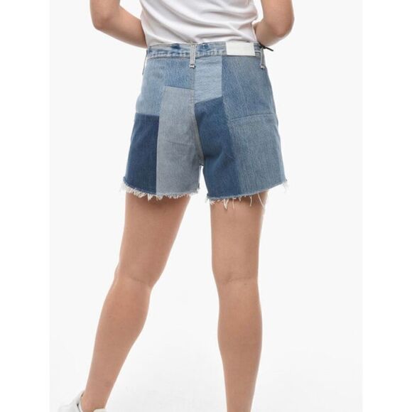 RE/DONE LEVI'S DENIM PATCHWORK SHORTS WITH FRAYED HEM Size 27 - Picture 8 of 9